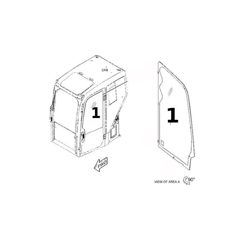СТЕКЛО ВЕРХНЕЙ ДВЕРИ, ЭКРАНИРОВАННАЯ ПЕЧАТЬ, МИНИ-ЭКСКАВАТОР CATERPILLAR 308.5 4961133