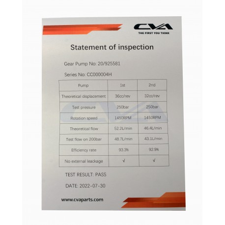 HYDRAULIC PUMP CVA ISO 9001:2015 CERTIFIED